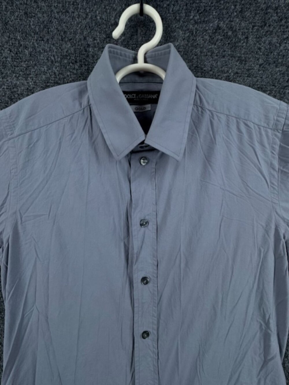 Dolce Gabbana Gold Italy Blue 15 Cotton Nylon Spandex Logo Long Sleeve Button Up